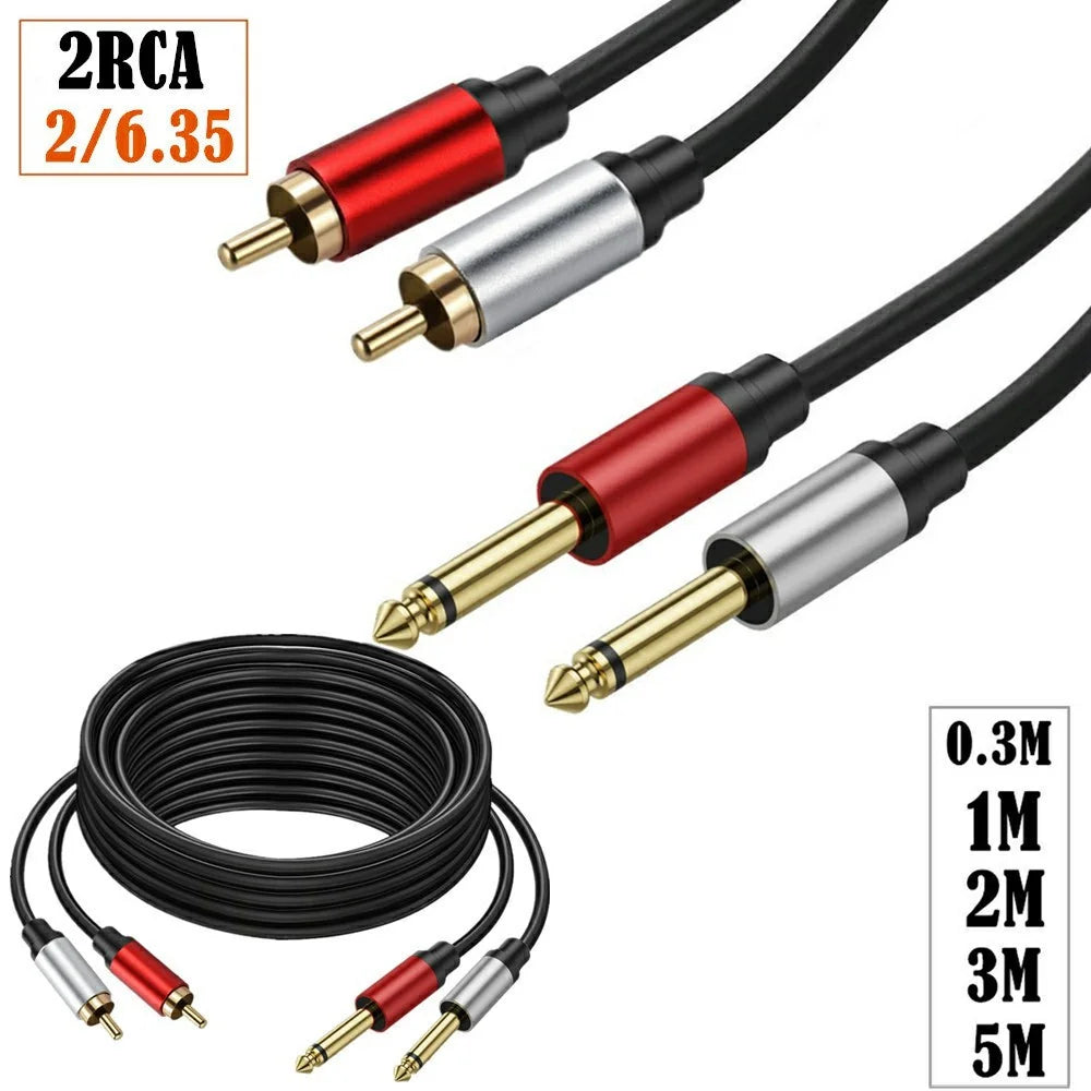 3m Dual 1 / 4 inch TS to Dual RCA Stereo Audio Cable 2x 6.35mm TS to RCA Male Adapter Wire - 3