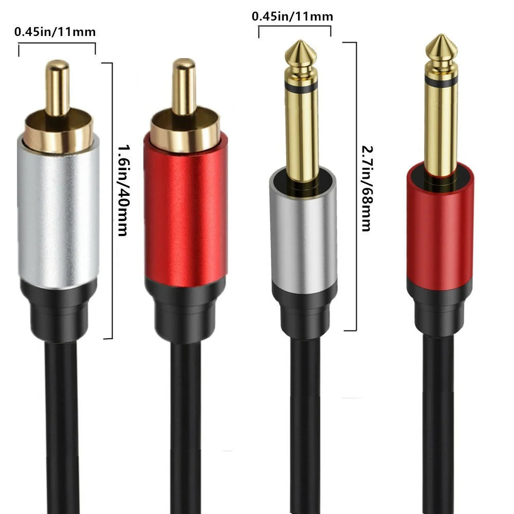 3m Dual 1 / 4 inch TS to Dual RCA Stereo Audio Cable 2x 6.35mm TS to RCA Male Adapter Wire - 6