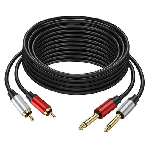 2m Dual 1 / 4 inch TS to Dual RCA Stereo Audio Cable 2x 6.35mm TS to RCA Male Adapter Wire - 1