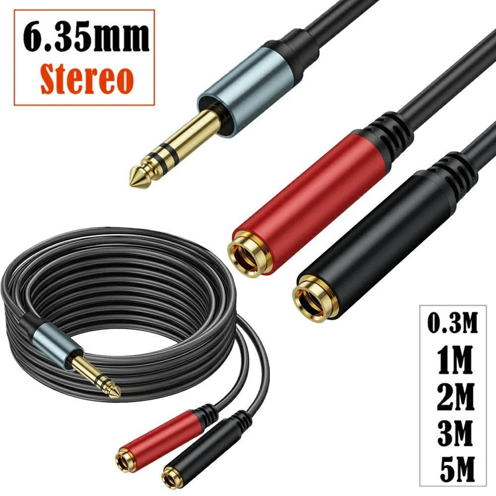 1m 1 / 4 Inch TRS Stereo Splitter Y Cable 6.35mm Stereo Male Plug to Dual 6.35mm Female Jack Wire - 7