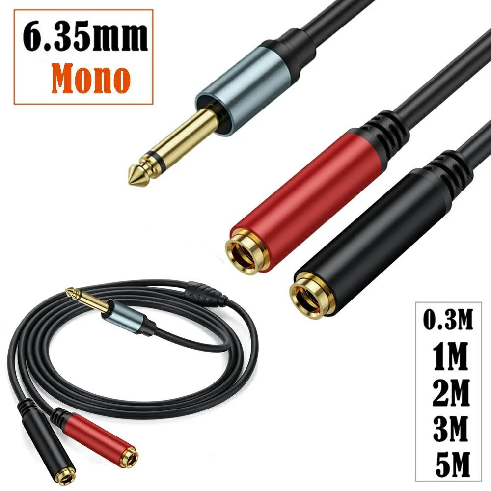 0.3m 1  /  4 Inch TS Mono Splitter Y Cable 6.35mm Mono Male Plug to Dual 1  /  4 Inch 6.35mm Female Jack Wire - 6