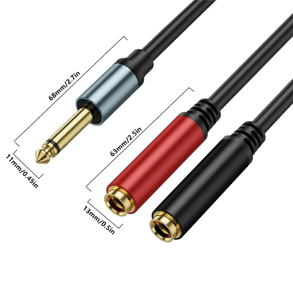0.3m 1  /  4 Inch TS Mono Splitter Y Cable 6.35mm Mono Male Plug to Dual 1  /  4 Inch 6.35mm Female Jack Wire - 7