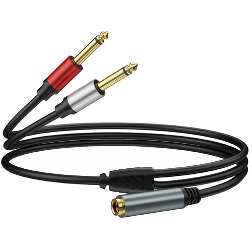 1m 6.35mm TRS Stereo Female to Dual 6.35mm Male TS Mono Jack Audio Speaker Splitter Cable - 1