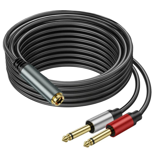 5m 6.35mm TRS Stereo Female to Dual 6.35mm Male TS Mono Jack Audio Speaker Splitter Cable - 1