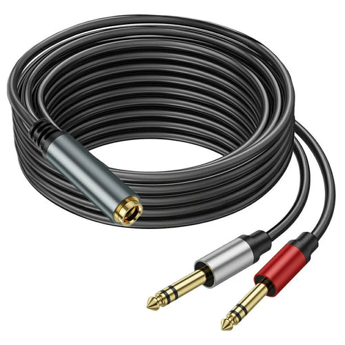 5m 6.35mm Female Jack to 2x 1 / 4 Inch Male Plug Stereo Audio Adapter Speaker Y Splitter Cable - 1