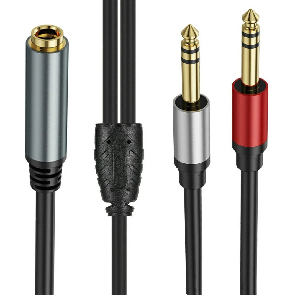 5m 6.35mm Female Jack to 2x 1 / 4 Inch Male Plug Stereo Audio Adapter Speaker Y Splitter Cable - 2