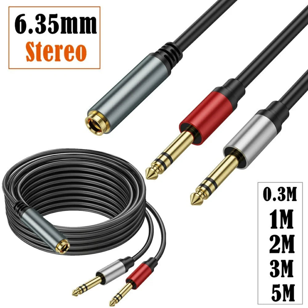 3m 6.35mm Female Jack to 2x 1 / 4 Inch Male Plug Stereo Audio Adapter Speaker Y Splitter Cable - 7