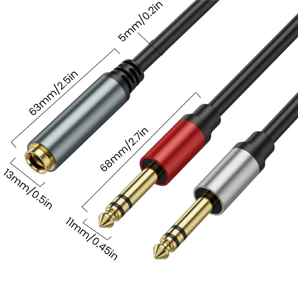 0.3m 6.35mm Female Jack to 2x 1 / 4 Inch Male Plug Stereo Audio Adapter Speaker Y Splitter Cable - 7