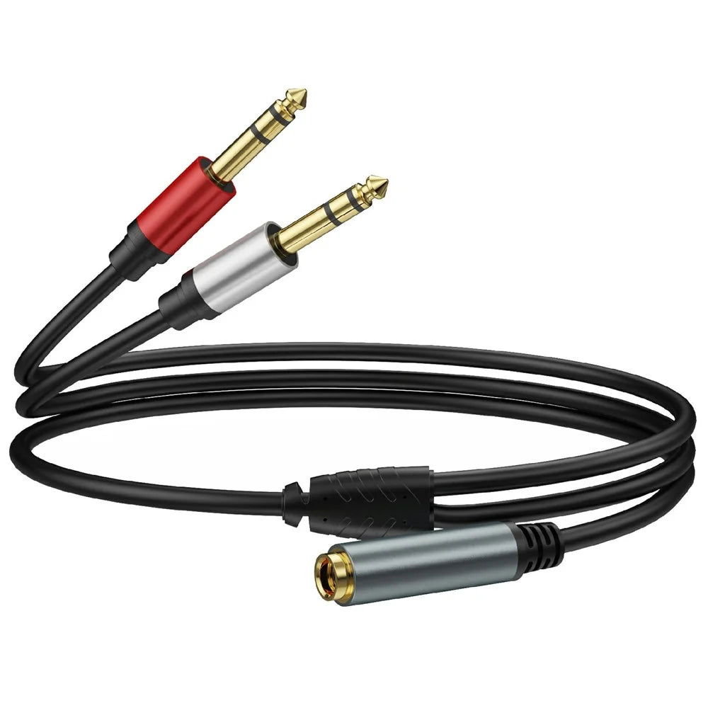 1m 6.35mm Female Jack to 2x 1 / 4 Inch Male Plug Stereo Audio Adapter Speaker Y Splitter Cable - 1