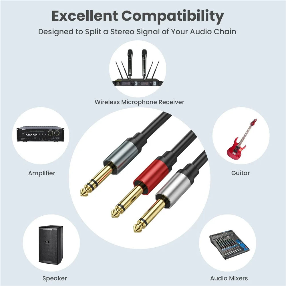 5m 1 / 4 Inch TRS Stereo Y-Splitter Cord 6.35mm Male Jack to Dual 6.35mm Male TS Mono Audio Cable - 6