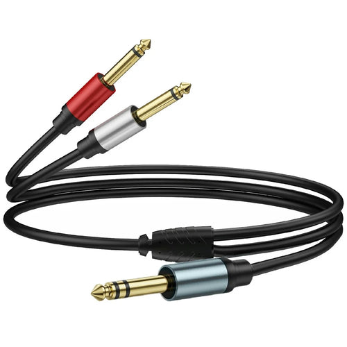1m 1 / 4 Inch TRS Stereo Y-Splitter Cord 6.35mm Male Jack to Dual 6.35mm Male TS Mono Audio Cable - 1