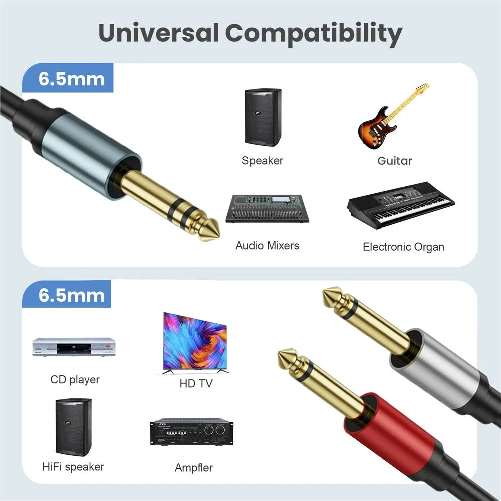 0.3m 1 / 4 Inch TRS Stereo Y-Splitter Cord 6.35mm Male Jack to Dual 6.35mm Male TS Mono Audio Cable - 4