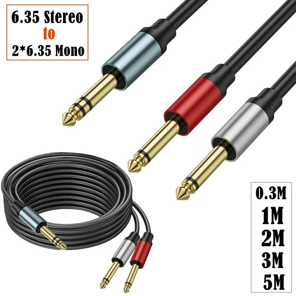 0.3m 1 / 4 Inch TRS Stereo Y-Splitter Cord 6.35mm Male Jack to Dual 6.35mm Male TS Mono Audio Cable - 7