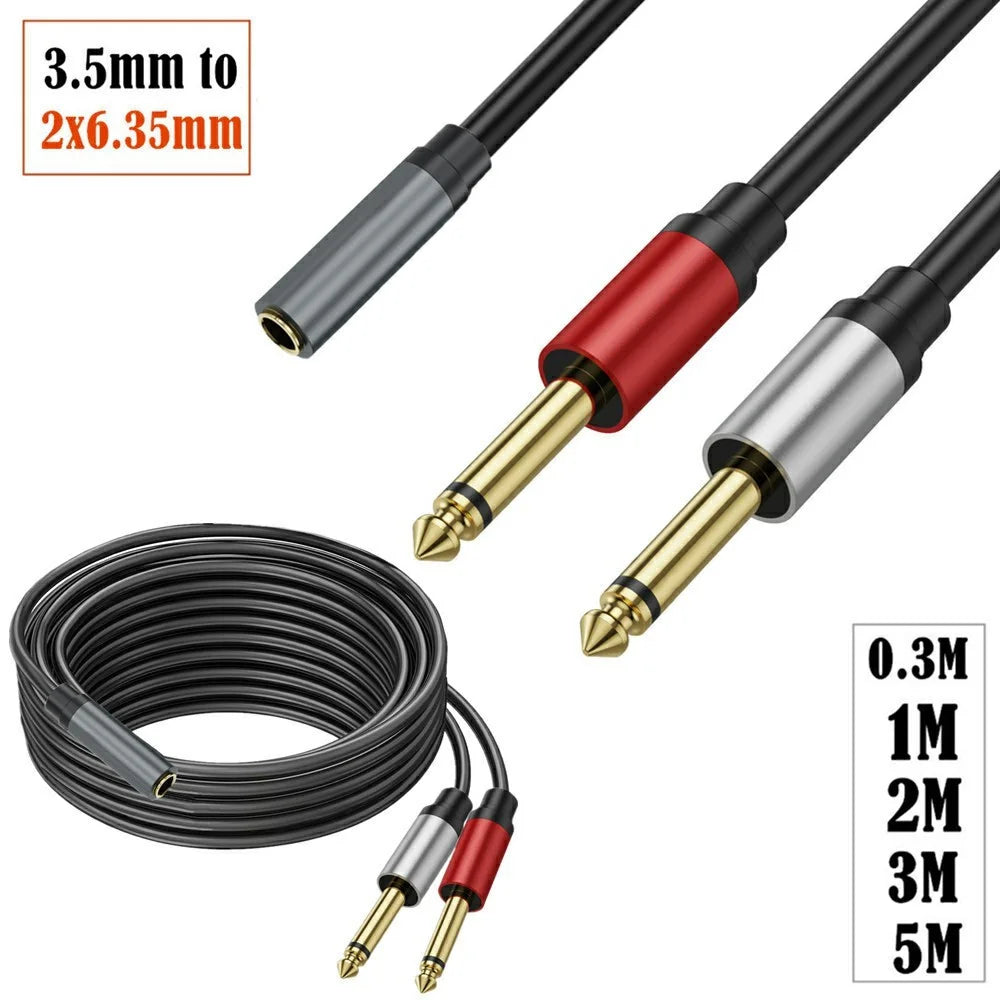 1m 6.35mm Stereo Female TRS to Dual 1 / 4 Inch Male Mono Y Splitter Breakout Cable Patch Cord - 7