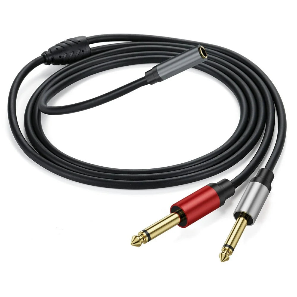 2m 6.35mm Stereo Female TRS to Dual 1 / 4 Inch Male Mono Y Splitter Breakout Cable Patch Cord - 1