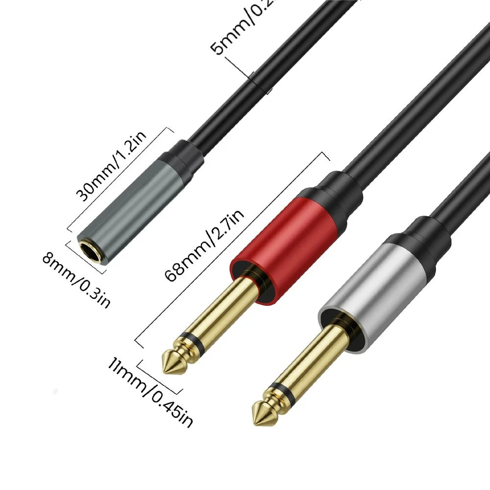 0.3m 6.35mm Stereo Female TRS to Dual 1 / 4 Inch Male Mono Y Splitter Breakout Cable Patch Cord - 7