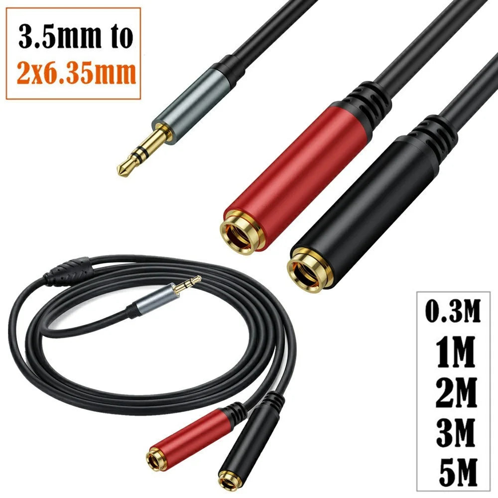 5m 3.5mm Male Stereo TRS to Two 6.35mm 1 / 4 Inch TS Female Stereo Breakout Cable Y Splitter Cable - 5