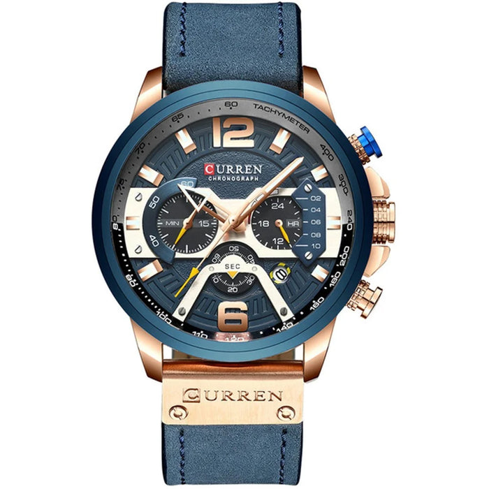 CURREN Men's Watch Sports Watch Waterproof Wristwatch Casual Leather Strap Watch - Blue - 1