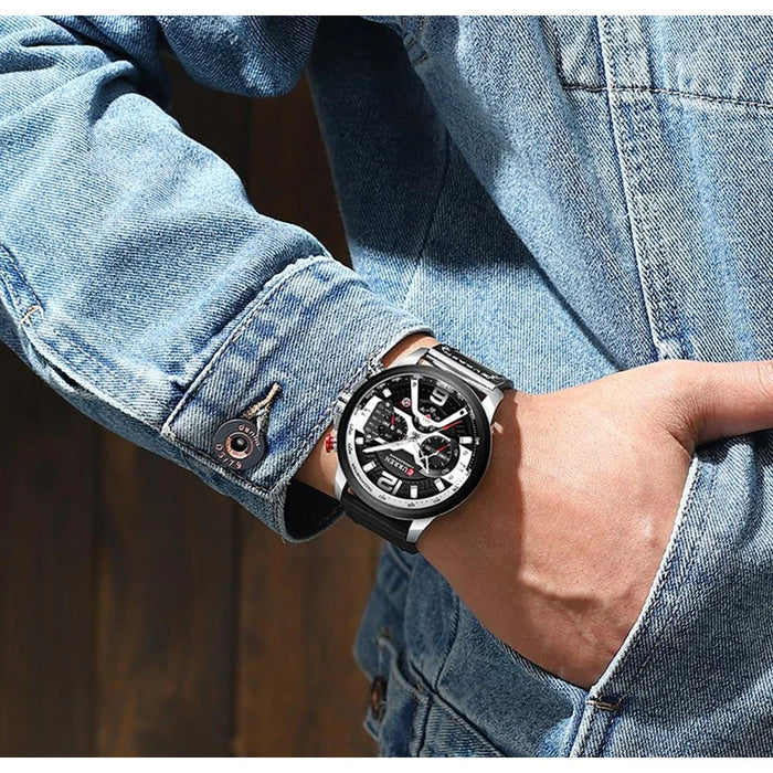 CURREN Men's Watch Sports Watch Waterproof Wristwatch Casual Leather Strap Watch - Blue - 3