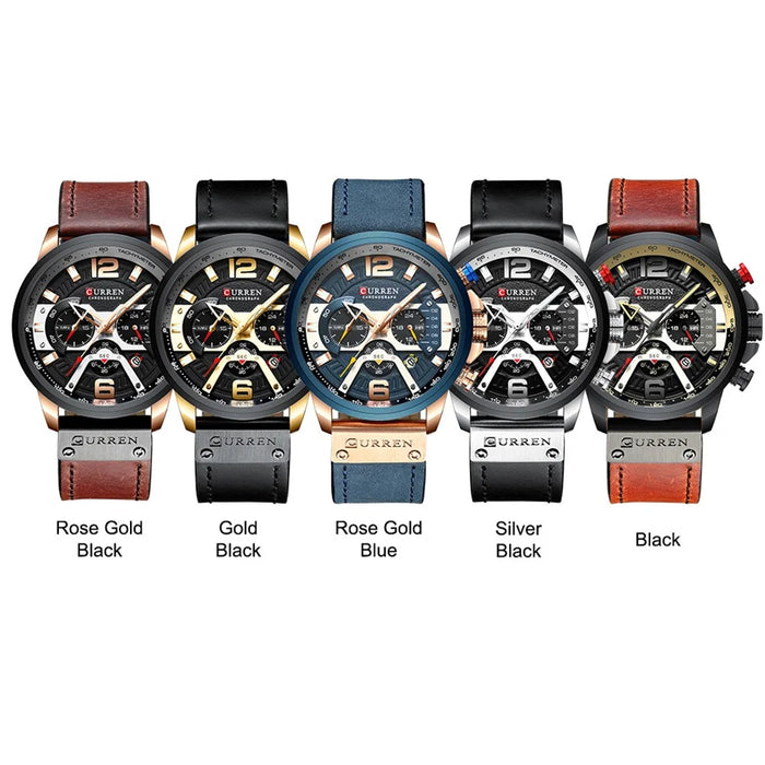 CURREN Men's Watch Sports Watch Waterproof Wristwatch Casual Leather Strap Watch - Blue - 6