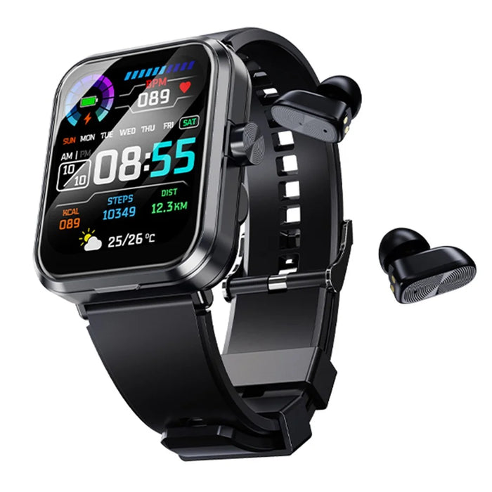 S6 2-in-1 Bluetooth-compatible TWS Earphone Health Monitoring Bluetooth-compatible Calling 1.85-inch Smart Watch - Black - 2