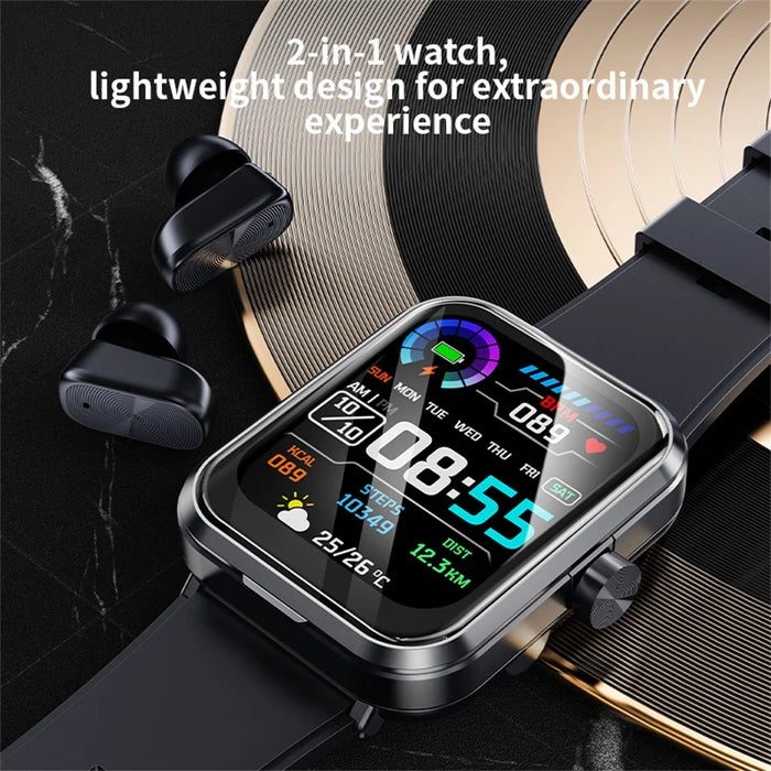 S6 2-in-1 Bluetooth-compatible TWS Earphone Health Monitoring Bluetooth-compatible Calling 1.85-inch Smart Watch - Black - 6