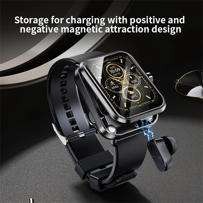 S6 2-in-1 Bluetooth-compatible TWS Earphone Health Monitoring Bluetooth-compatible Calling 1.85-inch Smart Watch - Black - 7
