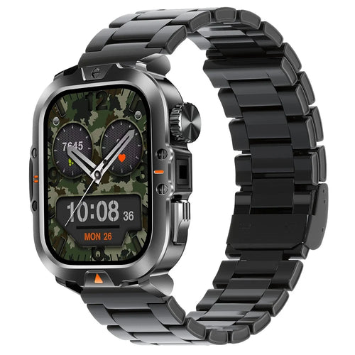 V17 Smart Watch Bluetooth-compatible Call Health Monitor Multi-Sport Tracker IP68 Waterproof Smartwatch, Steel Strap - Black - 1