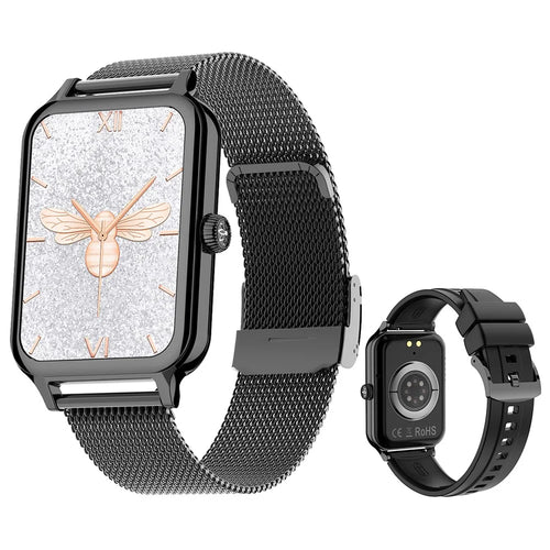 DTV1 1.74 inch AMOLED Display Smart Watch Bluetooth-compatible Call Fitness Tracker Smartwatch with Steel  /  Silicone Strap - Black - 1