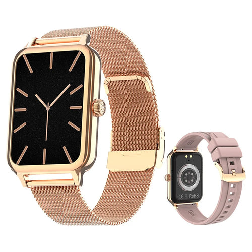 DTV1 1.74 inch AMOLED Display Smart Watch Bluetooth-compatible Call Fitness Tracker Smartwatch with Steel  /  Silicone Strap - Gold - 1