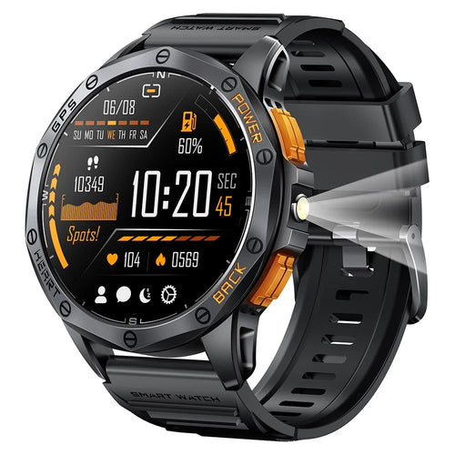 K67 GPS Smart Watch with Flashlight 1.43-inch AMOLED Screen Fitness Tracker Support Compass - Black - 1