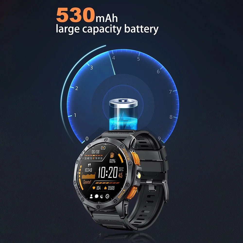 K67 GPS Smart Watch with Flashlight 1.43-inch AMOLED Screen Fitness Tracker Support Compass - Black - 7