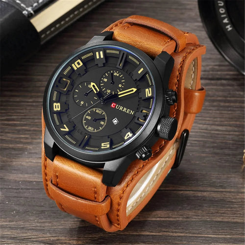 CURREN Men's Watch Waterproof Quartz Business Style Watch with Calendar Display - Black/Khaki - 1