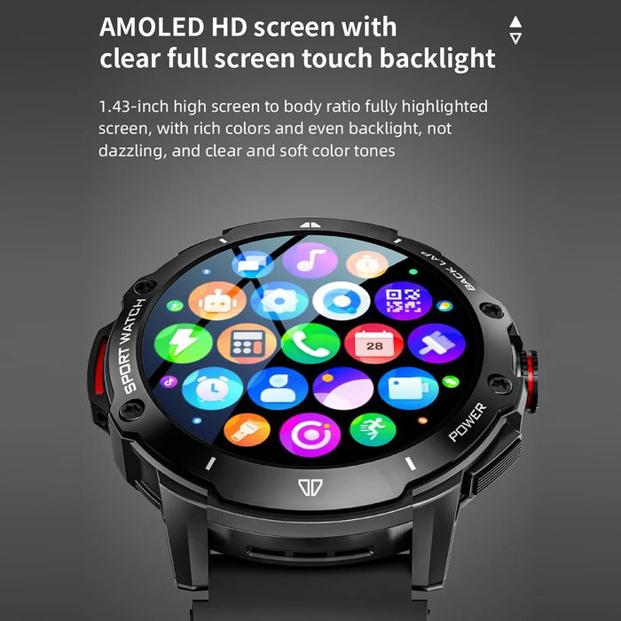 G15 PRO 1.43-inch AMOLED Screen 2+32G Smart Watch 4G SIM Card Android 8.1 Smart Sport Watch, for Europe Asia Africa - Black - 4