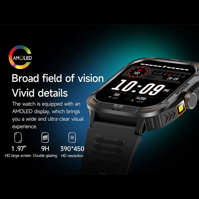 ZW69 AMOLED Screen Smart Watch Dafit App Health Monitor Waterproof Sports Watch with Flashlight - Black - 5