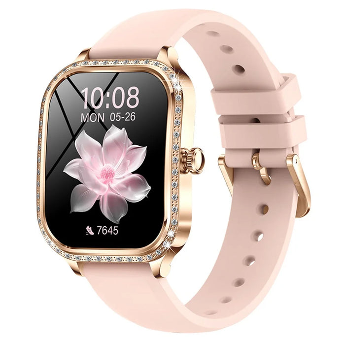 MK88 Silicone Strap 1.75-inch Women Rhinestones Smart Watch Bluetooth-compatible Calling Fitness Tracker Smart Bracelet - Gold - 1