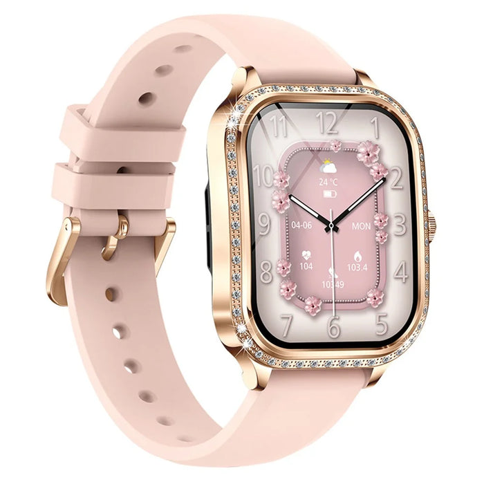 MK88 Silicone Strap 1.75-inch Women Rhinestones Smart Watch Bluetooth-compatible Calling Fitness Tracker Smart Bracelet - Gold - 2