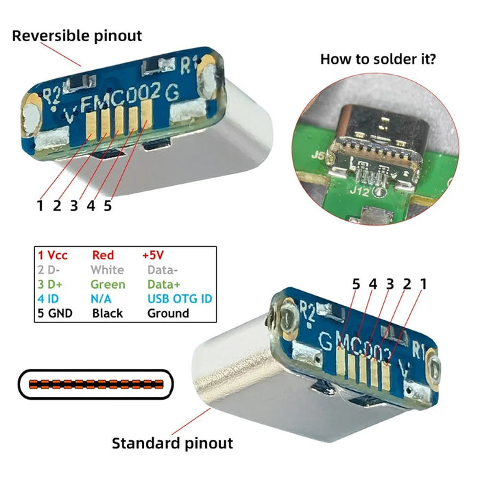CN-032 10Pcs / Set DIY Solder Type-C Female Socket Connector Replace for Micro-USB 5Pin Female - 4