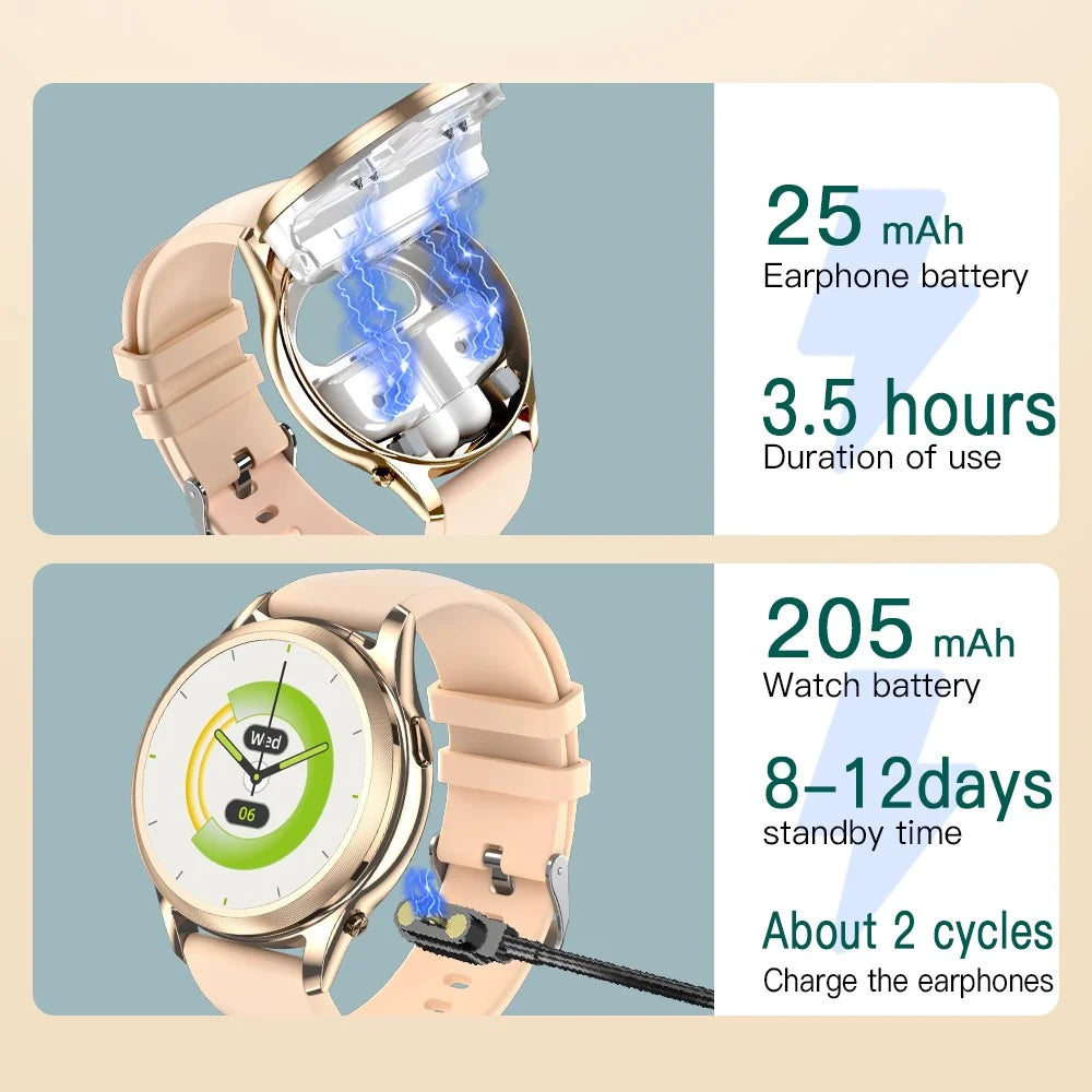 X17 Women TWS Earphones Smart Watch 2 in 1 Bluetooth-compatible Call Music Heart Rate Monitoring Watch - Gold - 4