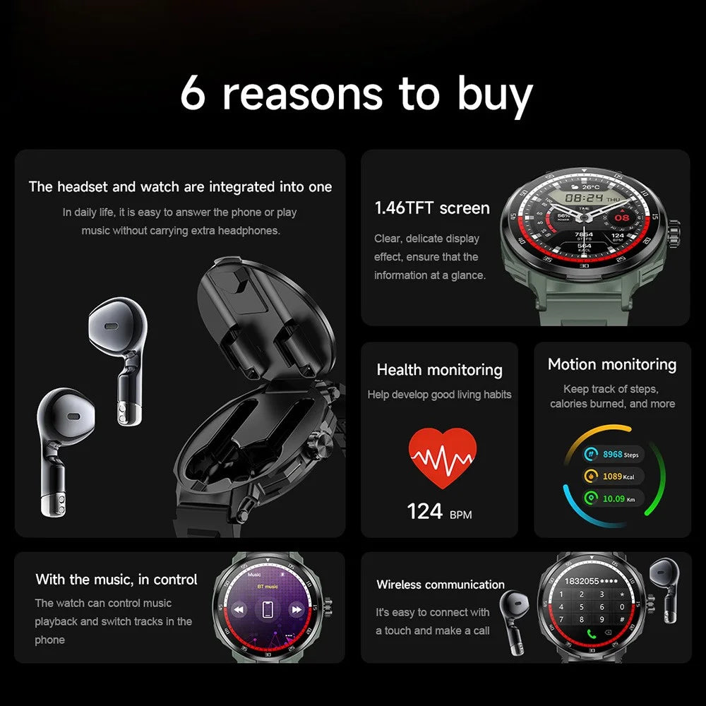 D11 2-in-1 TWS Earphones Smart Watch Bluetooth-compatible Call Health Monitoring Sports Watch - Green - 3