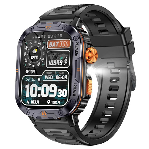 NX20 Health Monitoring Smart Watch with Tactical Flashlight Voice Assistant Sports Watch - Black - 1