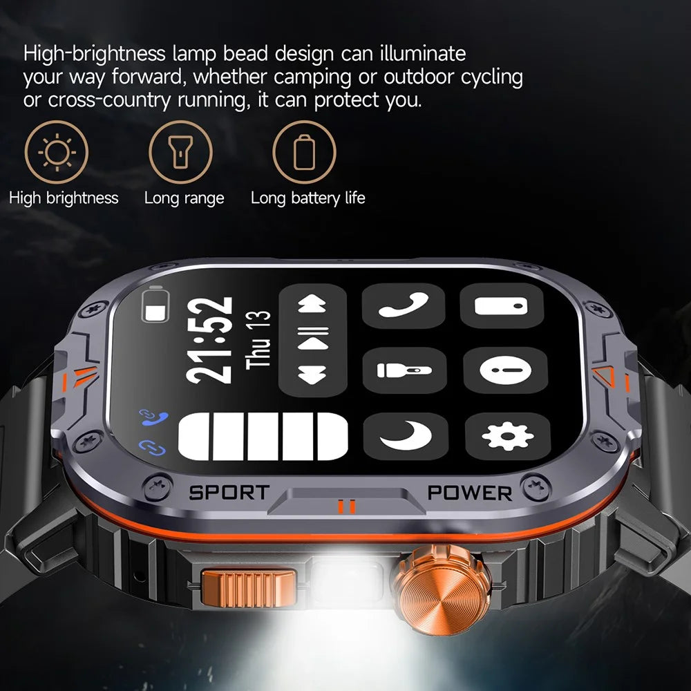 NX20 Health Monitoring Smart Watch with Tactical Flashlight Voice Assistant Sports Watch - Black - 6