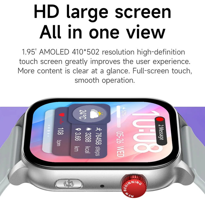 KR86 1.95-inch AMOLED Screen Smart Watch Health Monitoring Sports Watch Support Bluetooth-compatible Call - Black+Silicone Strap - 2