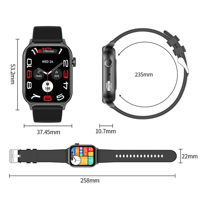 KR86 1.95-inch AMOLED Screen Smart Watch Health Monitoring Sports Watch Support Bluetooth-compatible Call - Black+Silicone Strap - 7
