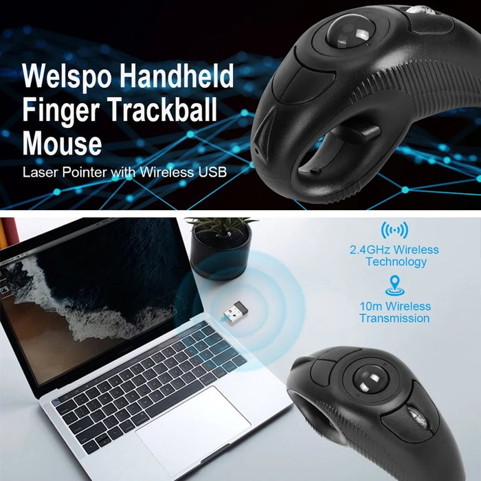 Y-10W Wireless USB Handheld Finger Trackball Mouse with Laser Pointer for Left / Right Hand (No Battery) - 6