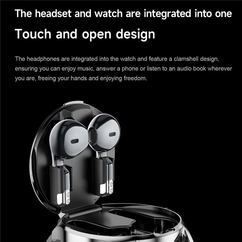 D9 Silicone Strap Smart Watch with Earbuds Bluetooth-compatible 5.3 Heart Rate Monitor NFC Touch Screen Fitness Tracker - Black - 5
