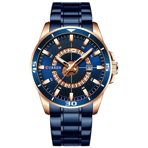 CURREN M8359 Bussiness Style Waterproof Men Quartz Watch Stainless Steel Strap Luminous Wristwatch - Gold/Blue - 1