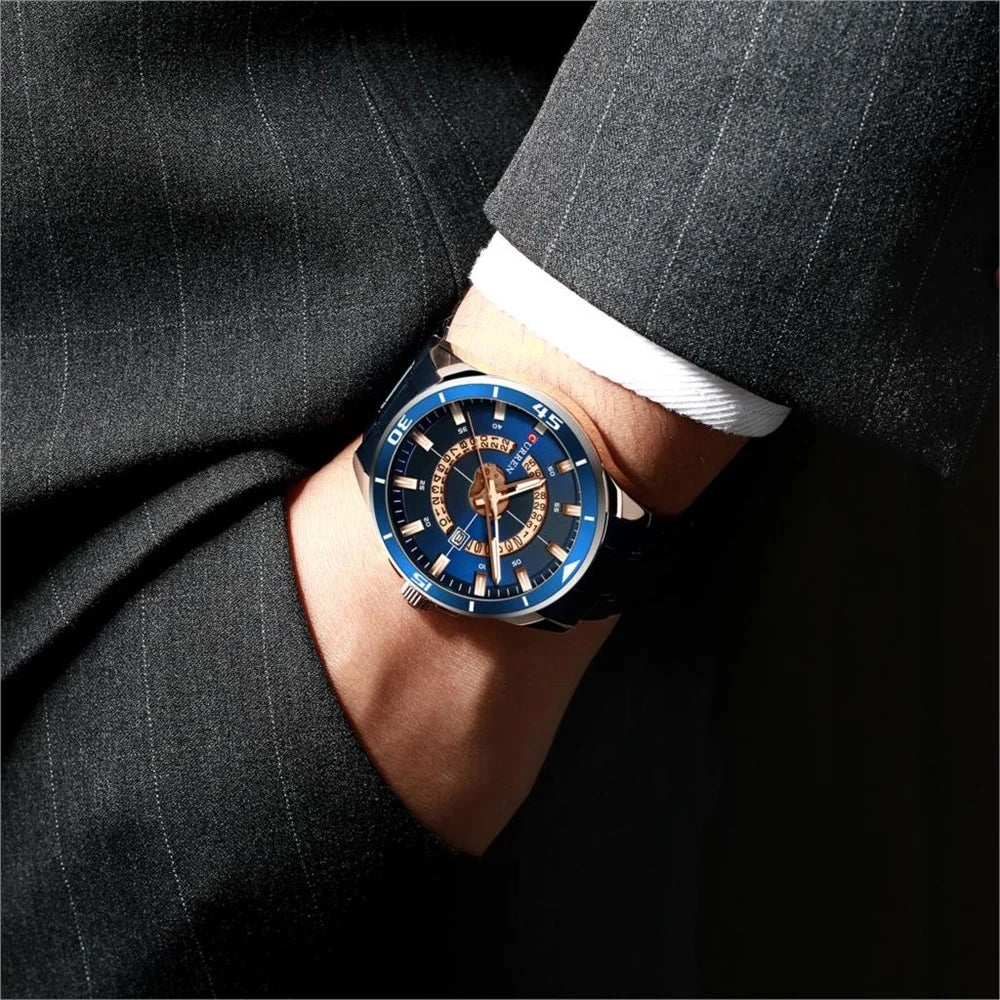 CURREN M8359 Bussiness Style Waterproof Men Quartz Watch Stainless Steel Strap Luminous Wristwatch - Gold/Blue - 3