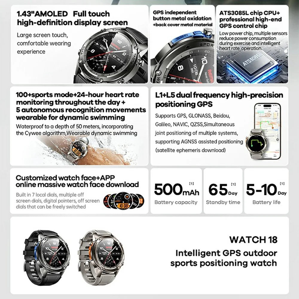 REMAX WATCH 18 Smart GPS Outdoor Sports Positioning Watch Fitness Tracker with Heart Rate Monitor  /  50M Waterproof - Silver - 2