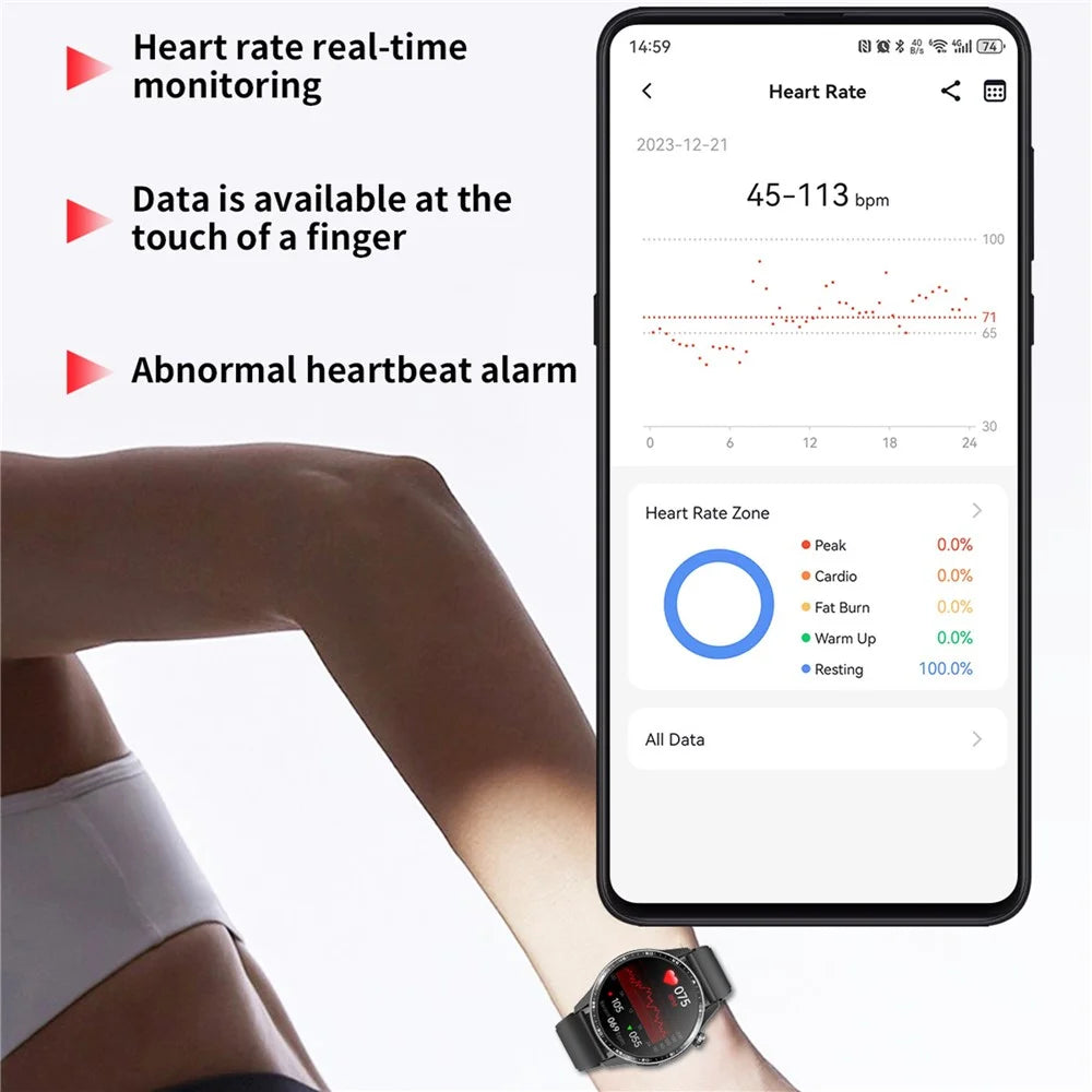 F60 1.55 Inch Round Screen Heart Rate Blood Oxygen Monitor SOS Alarm Sports Smart Watch with Silicone Strap - Black - 7